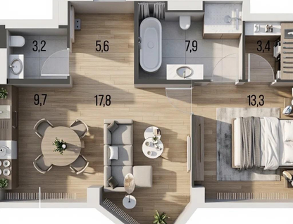 2-к. квартира, 60 м²