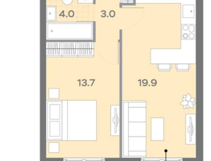 1-к. квартира, 40,6&nbsp;м²