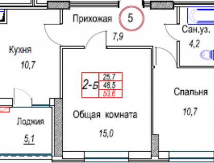 2-к. квартира, 53,6&nbsp;м²