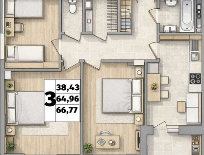 3-к. квартира, 66,8 м²