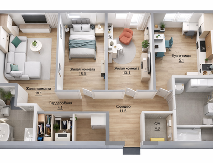 4-к. квартира, 83&nbsp;м²