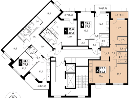 2-к. квартира, 59&nbsp;м²