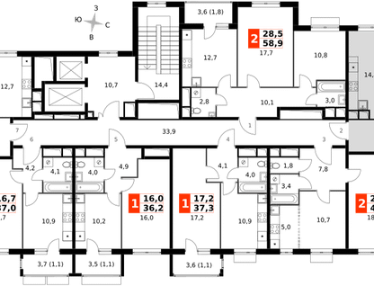 2-к. квартира, 63&nbsp;м²