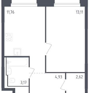 1-комнатная квартира, 36,4&nbsp;м²