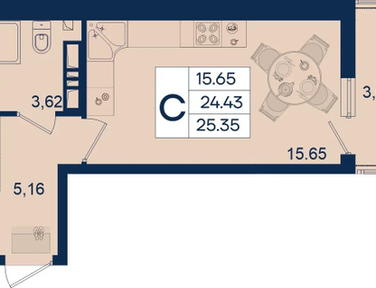 Студия, 25,4&nbsp;м²