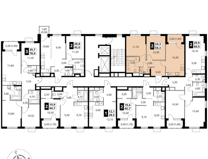 2-к. квартира, 58&nbsp;м²