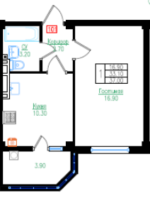 1-к. квартира, 37,1&nbsp;м²