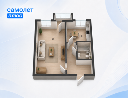 1-к. квартира, 33,6 м²