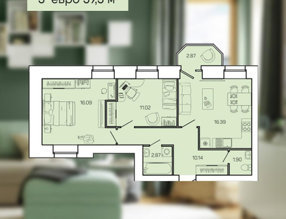 3-к. квартира, 59,3&nbsp;м²