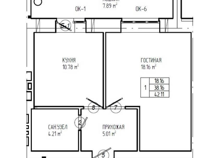 1-к. квартира, 46&nbsp;м²