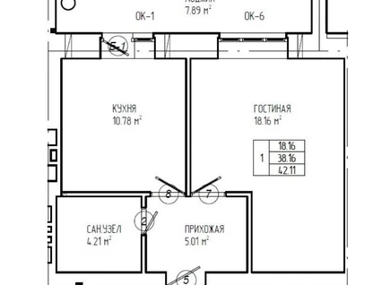 1-к. квартира, 46&nbsp;м²