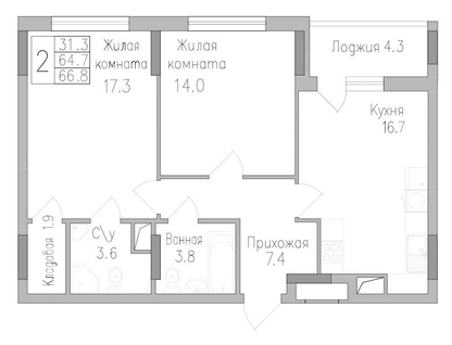 2-к. квартира, 66,8&nbsp;м²