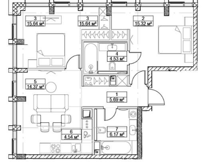 3-к. квартира, 66,5&nbsp;м²