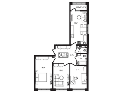 3-к. квартира, 83&nbsp;м²
