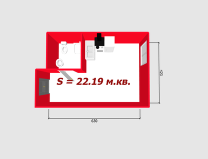 Студия, 22,2 м²