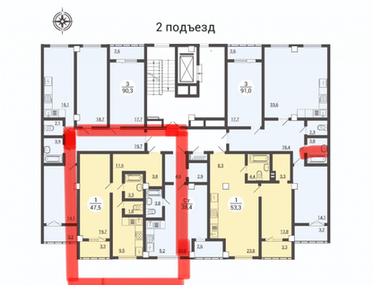 1-к. квартира, 47,5&nbsp;м²