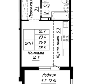 Студия, 26&nbsp;м²