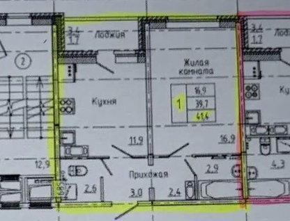 2-к. квартира, 60,1&nbsp;м²