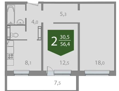 2-к. квартира, 56,4&nbsp;м²