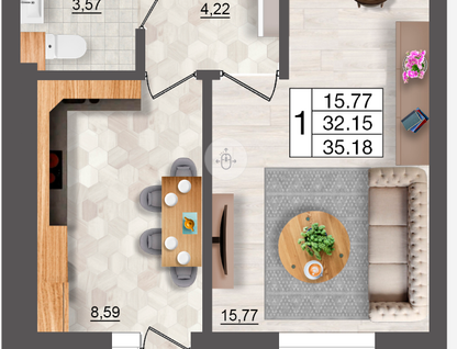 1-к. квартира, 35&nbsp;м²