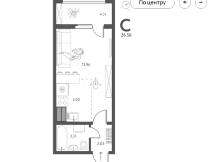 Студия, 26,6&nbsp;м²