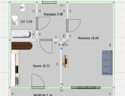 1-к. квартира, 41&nbsp;м²