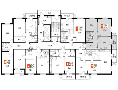 2-к. квартира, 57&nbsp;м²