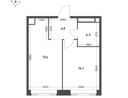 2-к. квартира, 40,7&nbsp;м²