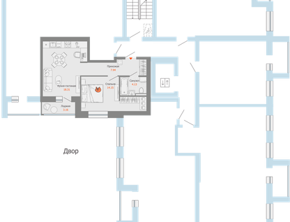 2-к. квартира, 46&nbsp;м²
