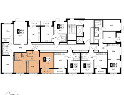 2-к. квартира, 52&nbsp;м²