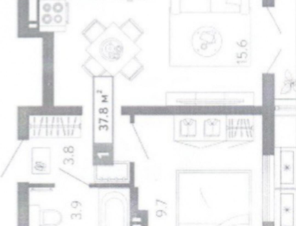 1-к. квартира, 37,8&nbsp;м²