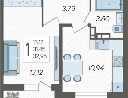 1-к. квартира, 33&nbsp;м²
