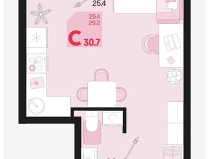 Студия, 30,7&nbsp;м²