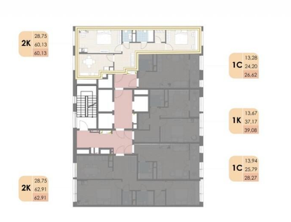 2-к. квартира, 60,1&nbsp;м²