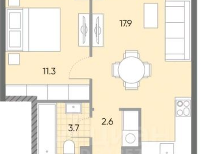 1-к. квартира, 35,5 м²