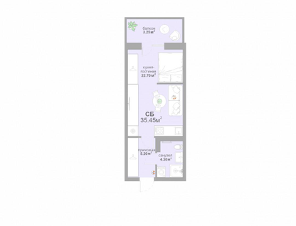 Студия, 35,5&nbsp;м²