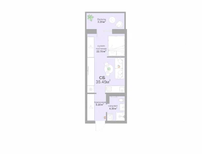 Студия, 35,5&nbsp;м²