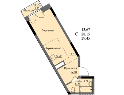 Студия, 28&nbsp;м²