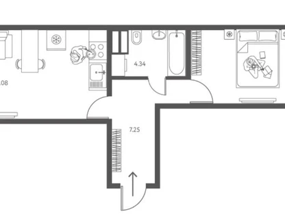 1-к. квартира, 45,3&nbsp;м²