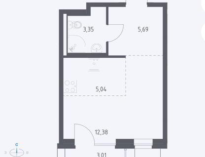 Студия, 26,5&nbsp;м²