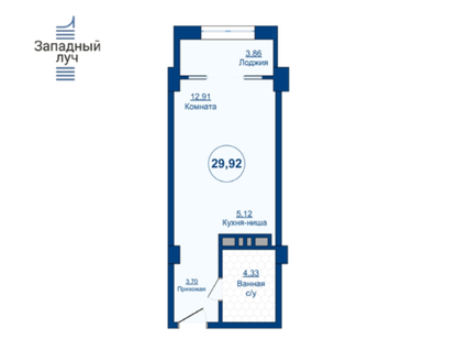 Студия, 29,9&nbsp;м²