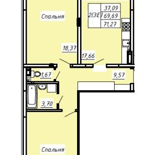 3-к. квартира, 71,3 м²