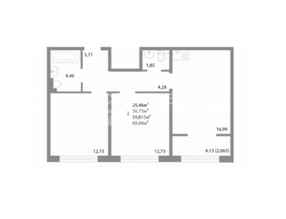 2-к. квартира, 58,8&nbsp;м²