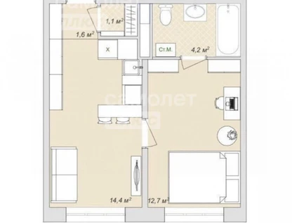 2-к. квартира, 34&nbsp;м²