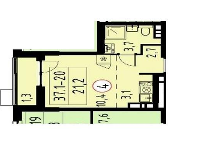 Студия, 21,2&nbsp;м²