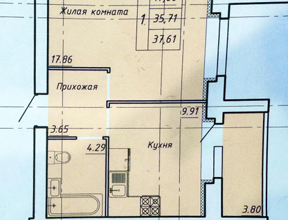 1-к. квартира, 37,6&nbsp;м²