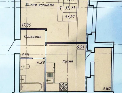 1-к. квартира, 37,6&nbsp;м²