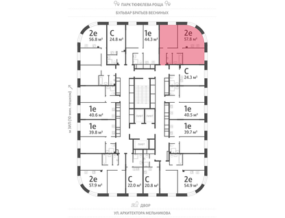 2-к. квартира, 57&nbsp;м²