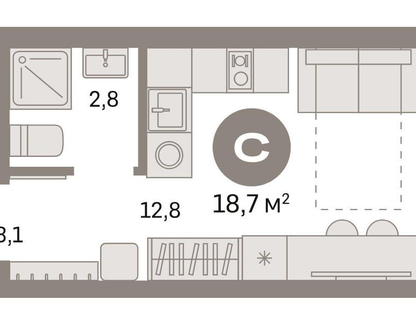 Студия, 18,6&nbsp;м²