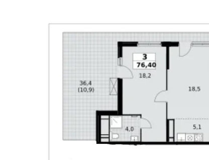 2-к. квартира, 76,4 м²